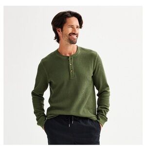 Men's Green Waffle Henley Shirt
